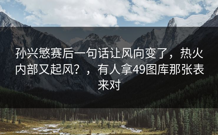 孙兴慜赛后一句话让风向变了，热火内部又起风？，有人拿49图库那张表来对